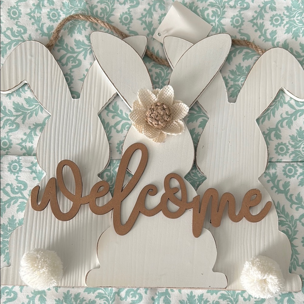 White and Brown Rabbit Welcome Art & Decals